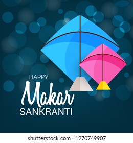 Vector illustration of a Background for Traditional Indian Festival Celebrate Makar Sankranti with Colorful Kites. 