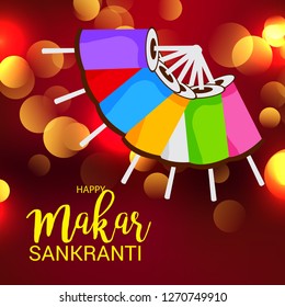 Vector illustration of a Background for Traditional Indian Festival Celebrate Makar Sankranti with Colorful Kites. 