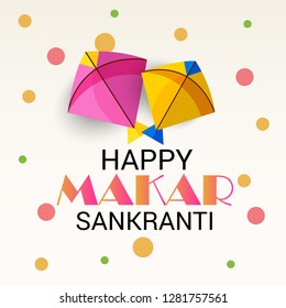 Vector illustration of a Background for Traditional Indian Festival Celebrate Makar Sankranti with Colorful Kites. 