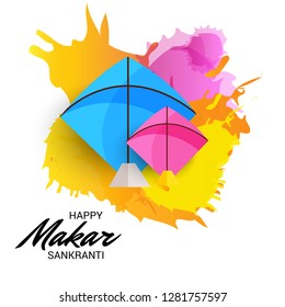 Vector illustration of a Background for Traditional Indian Festival Celebrate Makar Sankranti with Colorful Kites. 