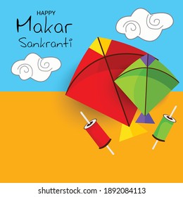 Vector illustration of a Background for Traditional Indian Festival Celebrate Makar Sankranti with Colorful Kites. 