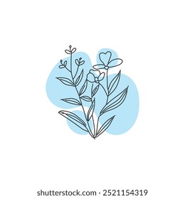 Vector illustration background in trendy retro naive. boho line floral design