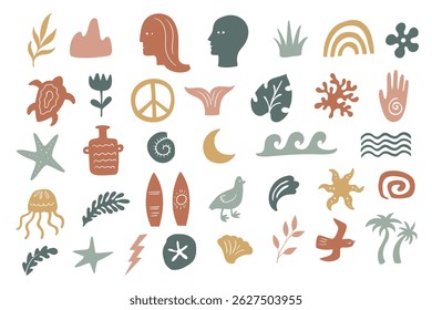 Vector illustration background in trendy retro naive simple style. Set of abstract organic shapes element
