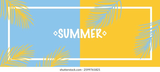 Vector illustration. Background with tropical leaves. With the inscription "summer". Summer and vacation concept. Perfect for your design, gift wrapping, home wallpaper and screensaver.
