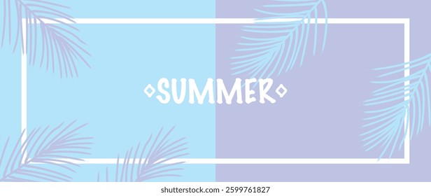 Vector illustration. Background with tropical leaves. With the inscription "summer". Summer and vacation concept. Perfect for your design, gift wrapping, home wallpaper and screensaver.