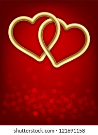 Ilustración vectorial de fondo con dos corazones ligados al oro. Eps10.