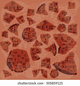 vector illustration of the background with Ugaritic cuneiform. Colors of clay