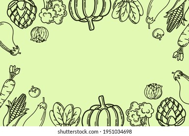 Fondo de ilustración vectorial con verduras. Estilo con espacio de copia para texto. El fondo para tarjetas de felicitación, afiches, pancartas y carteles.