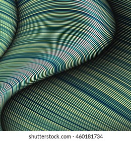 Vector illustration background of warped colorful lines design. Flexible stripes twisted as silk forming volumetric folds. Colored stripes with variable width. Modern abstract creative backdrop.