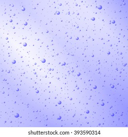 Vector illustration background with water air bubbles. Texture water droplets nap glass. Blue drops.