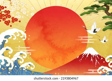 Vector illustration background of watercolor sunrise and waves.

Translation:Fuji(Fuji is the name of a mountain in Japan.)