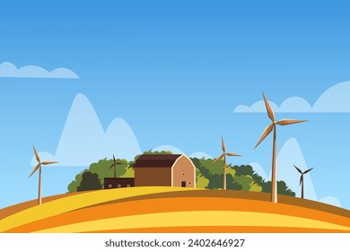 Vector illustration. Background for a website, landing page, cover. Agriculture, electricity production. farm.