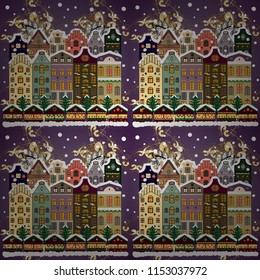 Vector illustration. Background. Winter village landscape.