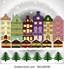 Vector illustration. Background. Winter village landscape.