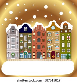 Vector illustration. Background. Winter village landscape.