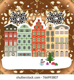 Vector illustration. Background. Winter village landscape.