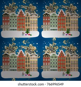 Vector illustration. Background. Winter village landscape.