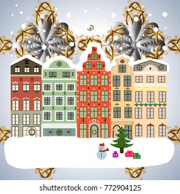 Vector illustration. Background. Winter village landscape.