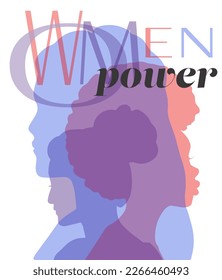 Vector illustration background women diversity, gender equality concept. Poster International Women's Day. Women in leadership, woman empowerment. Crowd of women of diverse age, races and occupation.