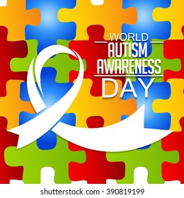 Vector illustration of a background for World Autism Day with ribbon.
