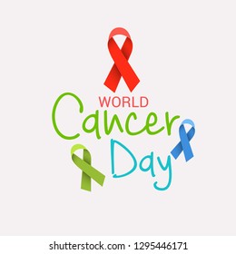 Vector illustration of a Background for World Cancer Day (February 4). Colorful Awareness Ribbons 