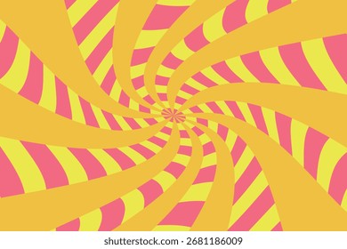 Vector illustration of a background with a yellow and pink distorted swirl. Vintage wallpaper with radial stripes.