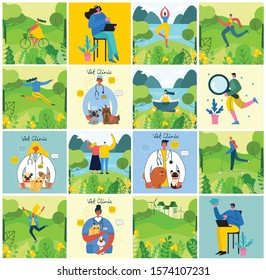 Vector illustration  backgrounds of Concept of Save the planet and Vet Clinic in flat geometric style
