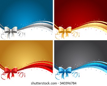 Vector illustration of backgrounds set with bows. Used transparency and blending mode.
