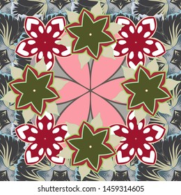 Vector illustration. For backgrounds, textiles, wrapping papers, greeting cards. Romantic seamless pattern with watercolor bouquet of abstract flowers in red, green and pink colors.