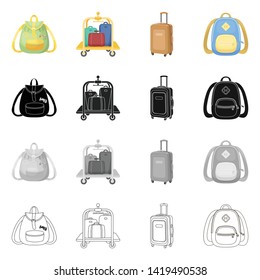 Vector illustration of backpack and bag  icon. Collection of backpack and school stock vector illustration.