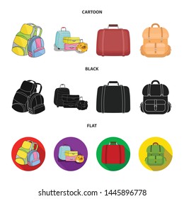 Vector illustration of backpack and bag icon. Set of backpack and school vector icon for stock.