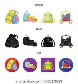 Vector illustration of backpack and bag icon. Set of backpack and school vector icon for stock.