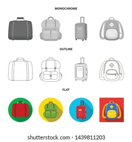 Vector illustration of backpack and bag logo. Set of backpack and school stock symbol for web.