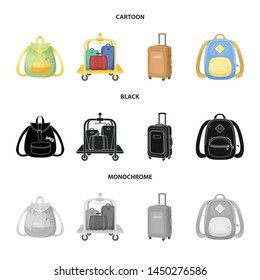 Vector illustration of backpack and bag sign. Set of backpack and school stock vector illustration.