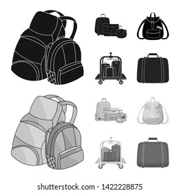 Vector illustration of backpack and bag  symbol. Collection of backpack and school stock symbol for web.