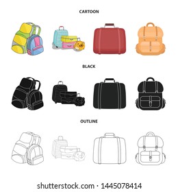 Vector illustration of backpack and bag symbol. Collection of backpack and school stock symbol for web.