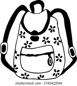 Vector illustration with backpack with flowers, black and white