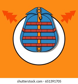 Vector illustration of backpack icons in the style of line art. Hiking bag. Required attribute travel kit