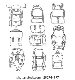 Vector illustration of backpack vintage labels outline.