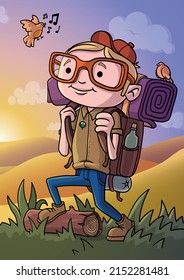 Vector illustration of backpacker boy.