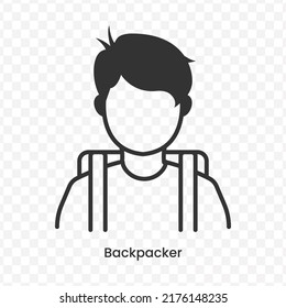 Vector illustration of Backpacker icon in dark color and transparent background(png).