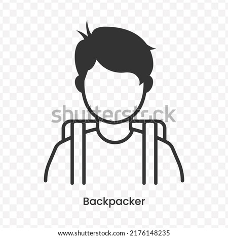 Vector illustration of Backpacker icon in dark color and transparent background(png).