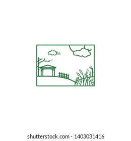 
Vector illustration of backyard, city park, urban garden, Gazebo, and plants with cloudy sunny weather. For park logos, backyard logos, simple garden t shirt design