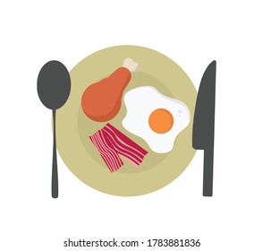 Vector illustration Bacon chicken leg and fried egg