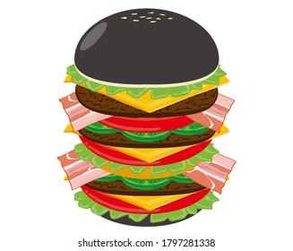 Ilustración vectorial de la hamburguesa de queso con lechuga de tocino