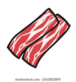 vector illustration of bacon strips, pork meat strip with fat, crispy meat bacon, suited for food cuisine menu, isolated on white background