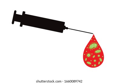 Vector illustration of bacteria in blood on white background. Symbol of disease and hospital. Danger of coronavirus.