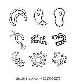 vector illustration of bacteria, microbe, virus outline vector icon set on white background