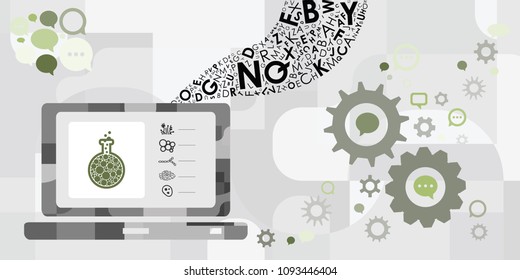 vector illustration of bacteria and pathogens and computer for new digital clinical trials and diagnostics concepts