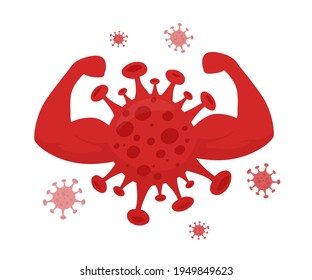 Vector illustration of Сoronovirus bacterial cell with muscle arms. Strong virus.
